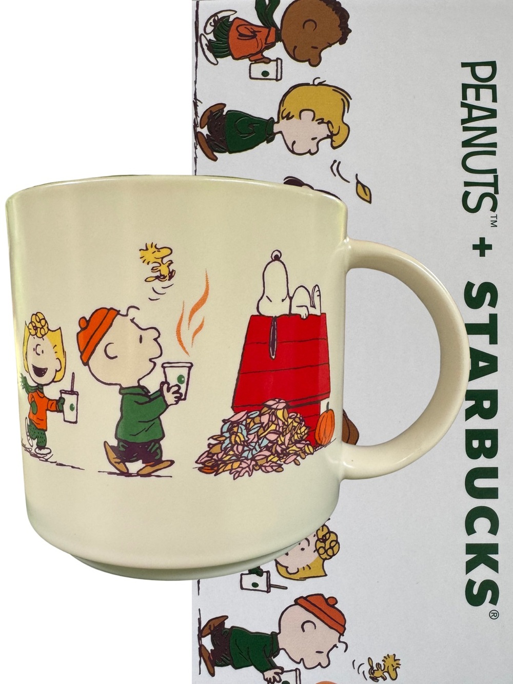 Starbucks Peanuts Snoopy Ceramic Mug - White with Green Interior